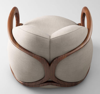 LSFH Unique Design Fabric Upholstered Huge Accent Chair, Armchair with Solid Sagwan Wooden Frame Single Sofa Chair for Small Apartments, Living Room or Bedroom (Set of 2 Chairs, Beige)