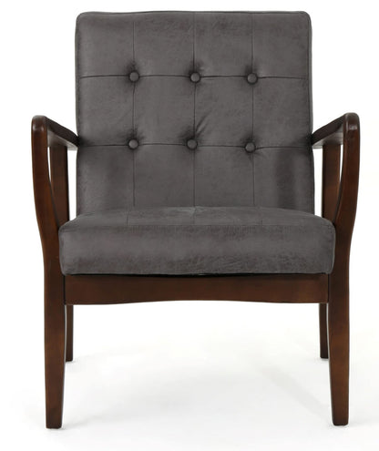 LSFH Unique Design True Innovations Marcola Button Tufted Accent Chair Armchair with Solid sagwan Wooden Legs Single Sofa Chair for Small Apartments, Living Room or Bedroom (Set of 2 Chairs, Grey)