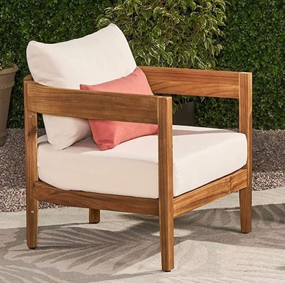 LSFH Unique Design True Innovations Alfy Accent Chair Armchair with Solid sagwan Wooden Frame Single Sofa Chair for Small Apartments, Living Room or Bedroom (Set of 2 Chairs, Beige)