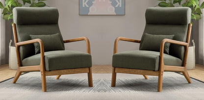 LSFH Unique Design Fabric Upholstered Vegaz Accent Chair with Solid Sagwan Wooden Frame Single Sofa Chair for Small Apartments, Living Room or Bedroom (Set of 2 Chairs, Grey)
