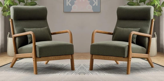 LSFH Unique Design Fabric Upholstered Vegaz Accent Chair with Solid Sagwan Wooden Frame Single Sofa Chair for Small Apartments, Living Room or Bedroom (Set of 2 Chairs, Grey)