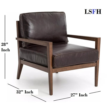 LSFH Unique Design True Innovations Laurent Leatherette Accent Chair Armchair with Solid Sagwan Wooden Frame Single Sofa Chair for Small Apartments, Living Room (Set of 2 Chairs, Dark Brown)