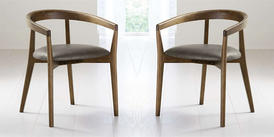 LSFH Unique Design Stone Round Back Dining Chair Accent Chair Armchair with Solid Sagwan Wooden Frame Single Sofa Chair for Small Apartments, Living Room or Bedroom (Set of 2 Chairs, Grey)