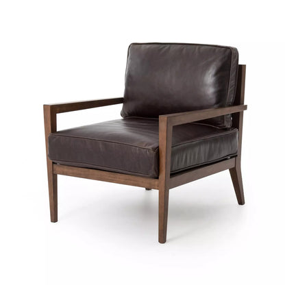 LSFH Unique Design True Innovations Laurent Leatherette Accent Chair Armchair with Solid Sagwan Wooden Frame Single Sofa Chair for Small Apartments, Living Room or Bedroom (1 Chair, Dark Brown)