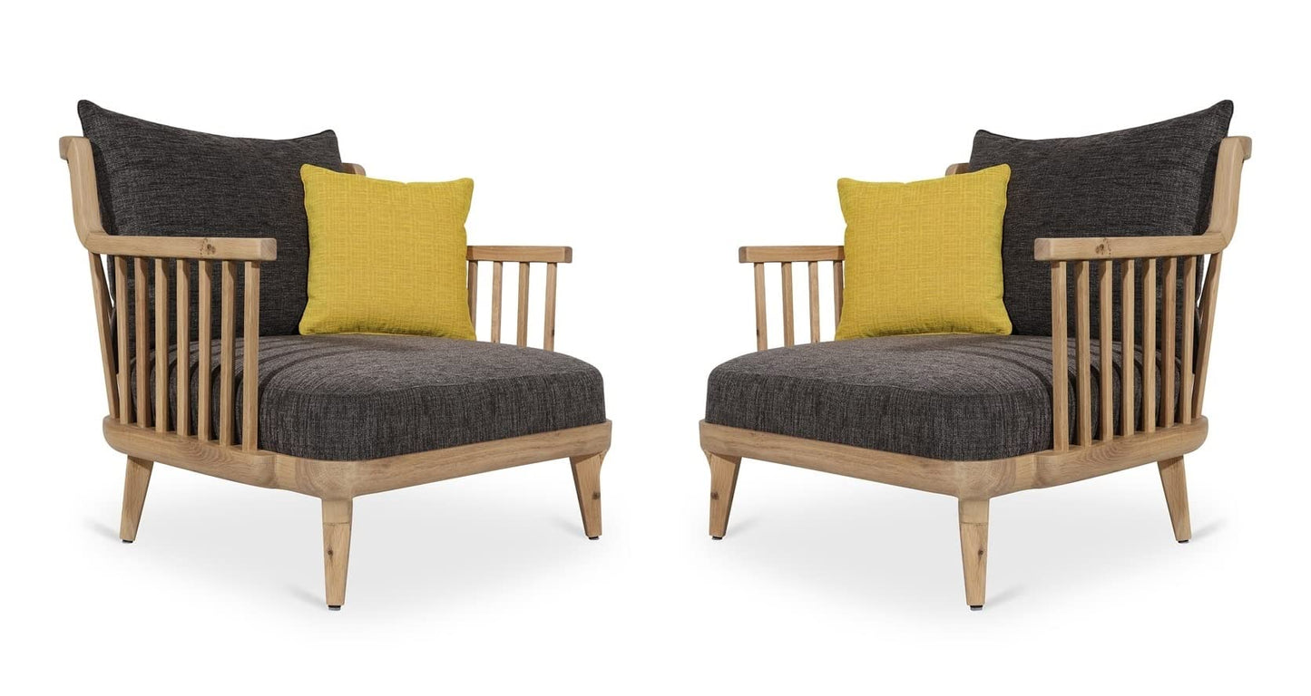 LSFH Unique Design Legaz Organic Shape Fabric Accent Chair Armchair with Solid Sagwan Wooden Frame Single Sofa Chair for Small Apartments, Living Room or Bedroom (Set of 2 Chairs, Black)