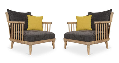 LSFH Unique Design Legaz Organic Shape Fabric Accent Chair Armchair with Solid Sagwan Wooden Frame Single Sofa Chair for Small Apartments, Living Room or Bedroom (Set of 2 Chairs, Black)