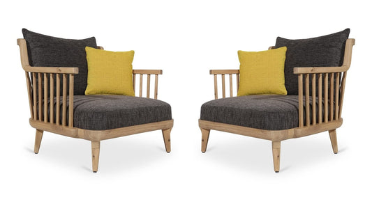 LSFH Unique Design Legaz Organic Shape Fabric Accent Chair Armchair with Solid Sagwan Wooden Frame Single Sofa Chair for Small Apartments, Living Room or Bedroom (Set of 2 Chairs, Black)