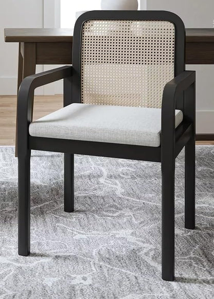 LSGF Luxury Design Traditional Rattan Cane Hulalaz Armchair Accent Chair with Solid Sagwan Wooden Legs Sofa Set for Small Apartments, Living Room or Bedroom (1 Chair, Black Deco Finishing)