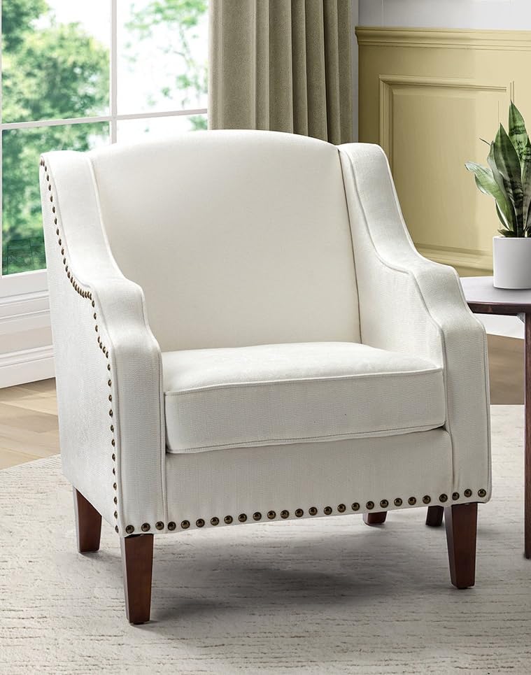 LSFH Unique Design True Innovations Aleithz Accent Chair, Armchair with Solid Sagwan Wooden Frame Single Sofa Chair for Small Apartments, Living Room or Bedroom (1 Chair, Off-White)