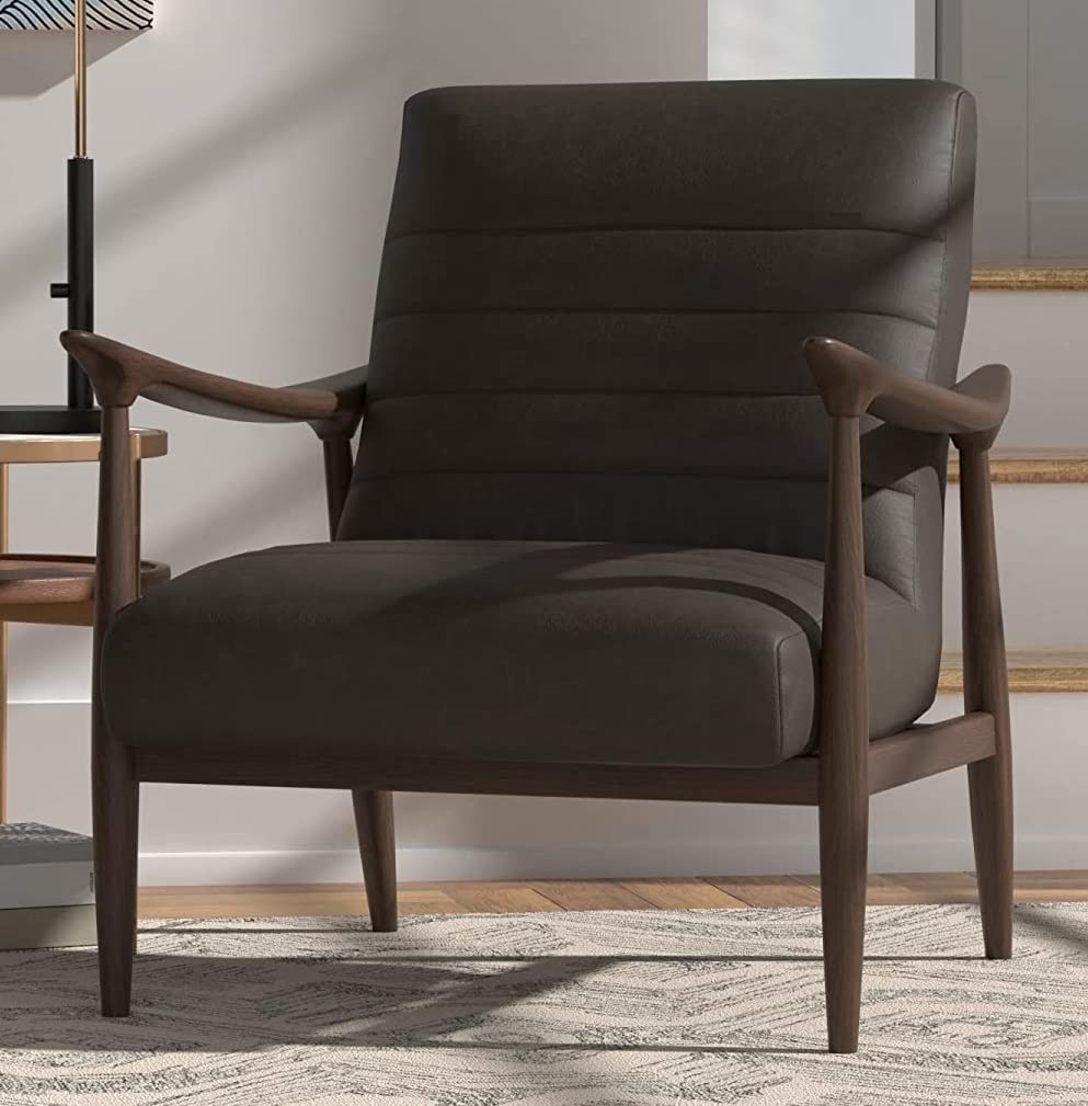 LSFH Unique Design Modern Channel Tufted Accent Chair Armchair with Solid Sagwan Wooden Frame Single Sofa Chair for Small Apartments, Living Room or Bedroom (Set of 2 Chairs, Charcoal)