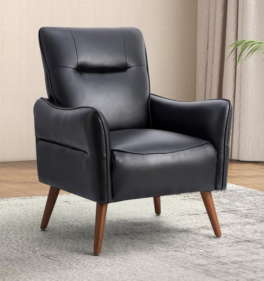 LSFH Unique Design True Innovations Amyle Accent Chair, Ottoman Armchair with Solid Sagwan Wooden Frame Single Sofa Chair for Small Apartments, Living Room or Bedroom (1 Chair, Black)