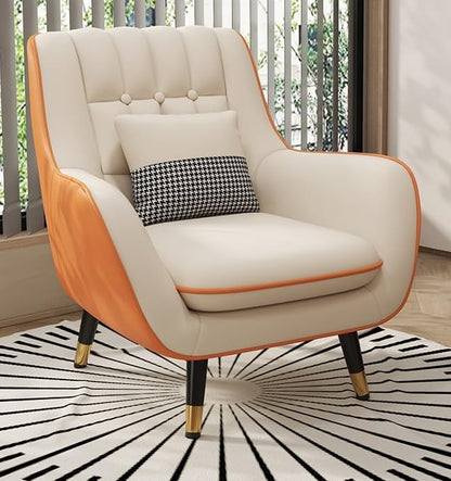 LSFH Unique Design True Innovations Nordic Light Accent Chair, Armchair with Solid Sagwan Wooden Frame for Small Apartments, Living Room or Bedroom (Set of 2 Chairs, Beige & Orange)