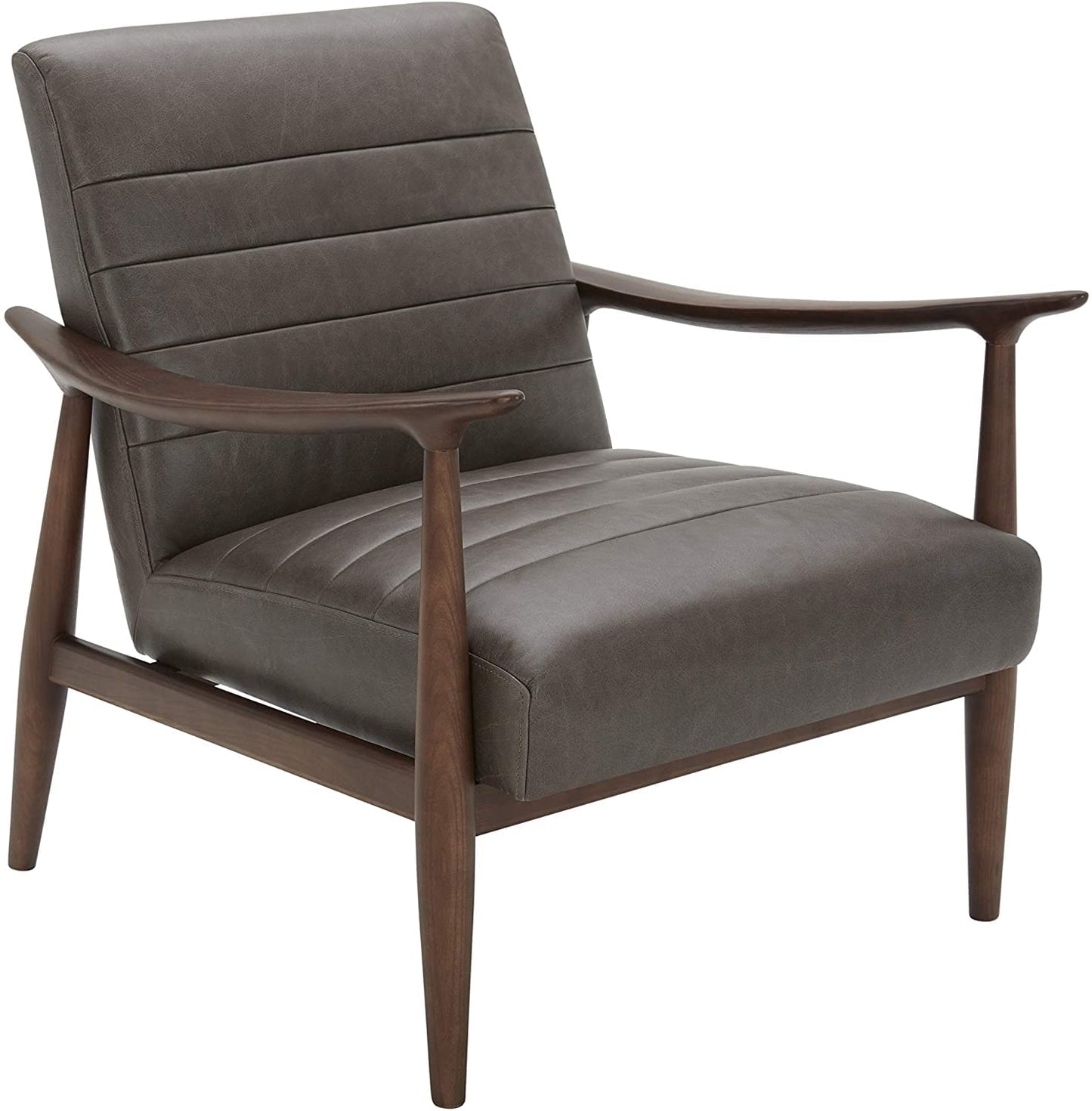 LSFH Unique Design Modern Channel Tufted Accent Chair Armchair with Solid Sagwan Wooden Frame Single Sofa Chair for Small Apartments, Living Room or Bedroom (1 Chair, Charcoal)