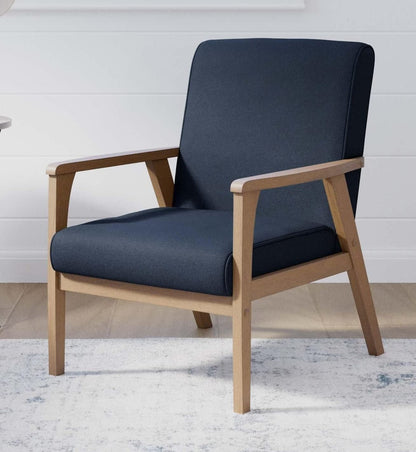 LSFH Unique Design True Innovations Brookside Fabric Accent Chair Armchair with Solid Sagwan Wooden Frame Single Sofa Chair for Small Apartments, Living Room or Bedroom (1 Chair, Navy)