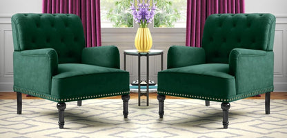 LSFH Unique Design True Innovations Jakuz Accent Chair, Armchair with Solid Sagwan Wooden Frame Single Sofa Chair for Small Apartments, Living Room or Bedroom (Set of 2 Chairs, Green)
