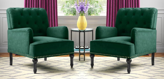 LSFH Unique Design True Innovations Jakuz Accent Chair, Armchair with Solid Sagwan Wooden Frame Single Sofa Chair for Small Apartments, Living Room or Bedroom (Set of 2 Chairs, Green)