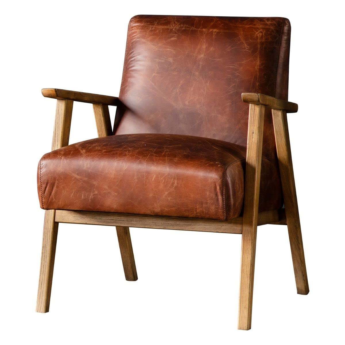 LSFH Unique Design True Innovations Odsey Accent Chair Armchair with Solid Sagwan Wooden Frame Single Sofa Chair for Small Apartments, Living Room or Bedroom (1 Chair, Brown)