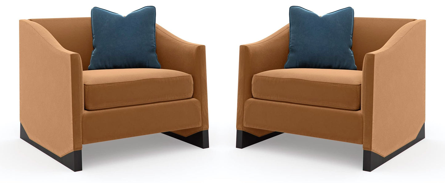 LSFH Unique Design Caracole Base Upholstery Accent Chair Armchair Single Sofa Chair for Small Apartments, Living Room or Bedroom (Set of 2 Chairs, Brown)