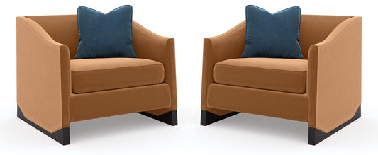 LSFH Unique Design Caracole Base Upholstery Accent Chair Armchair Single Sofa Chair for Small Apartments, Living Room or Bedroom (Set of 2 Chairs, Brown)