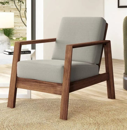 LSFH Unique Design Carlylz Lounge Chair, Accent Chair Armchair with Solid Sagwan Wooden Frame Single Sofa Chair for Small Apartments, Living Room or Bedroom (Set of 2 Chairs, Grey)