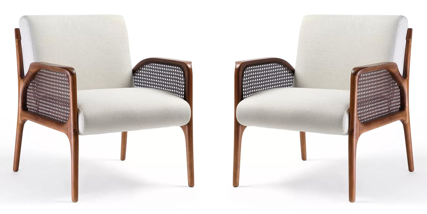LSFH Arraia Rattan Cane Arm Chair with Natural Finish Teak Wood (Sagwan) Frame - Elegant & Durable Seating for Home & Patio Décor (Set of 2 Chairs, Cream)