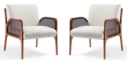 LSFH Arraia Rattan Cane Arm Chair with Natural Finish Teak Wood (Sagwan) Frame - Elegant & Durable Seating for Home & Patio Décor (Set of 2 Chairs, Cream)
