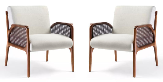 LSFH Arraia Rattan Cane Arm Chair with Natural Finish Teak Wood (Sagwan) Frame - Elegant & Durable Seating for Home & Patio Décor (Set of 2 Chairs, Cream)