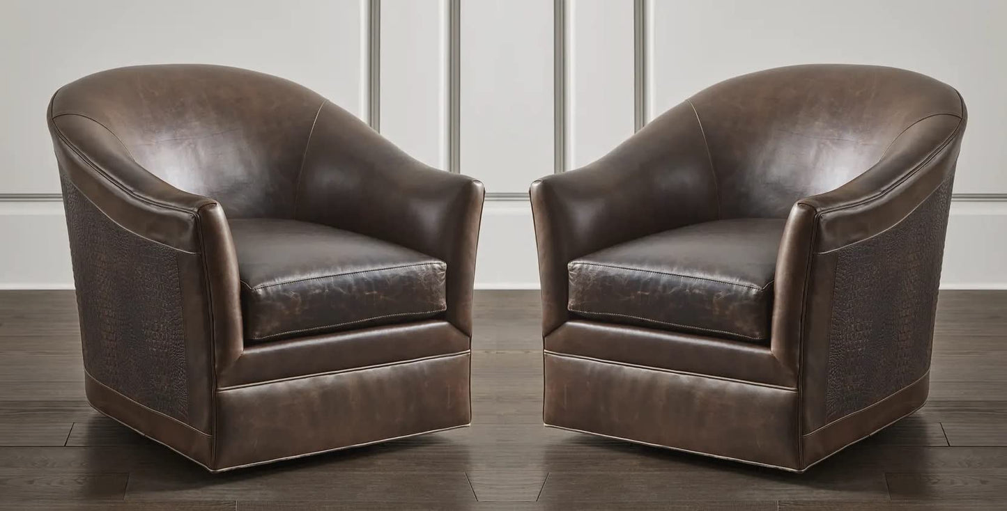 LSFH Unique Design True Innovations Morris Swivel 360 Degree Accent Chair Armchair Single Sofa Chair for Small Apartments, Living Room or Bedroom (Set of 2 Chairs, Brown)