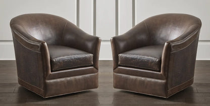LSFH Unique Design True Innovations Morris Swivel 360 Degree Accent Chair Armchair Single Sofa Chair for Small Apartments, Living Room or Bedroom (Set of 2 Chairs, Brown)