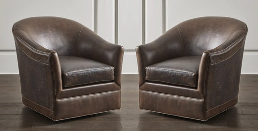 LSFH Unique Design True Innovations Morris Swivel 360 Degree Accent Chair Armchair Single Sofa Chair for Small Apartments, Living Room or Bedroom (Set of 2 Chairs, Brown)