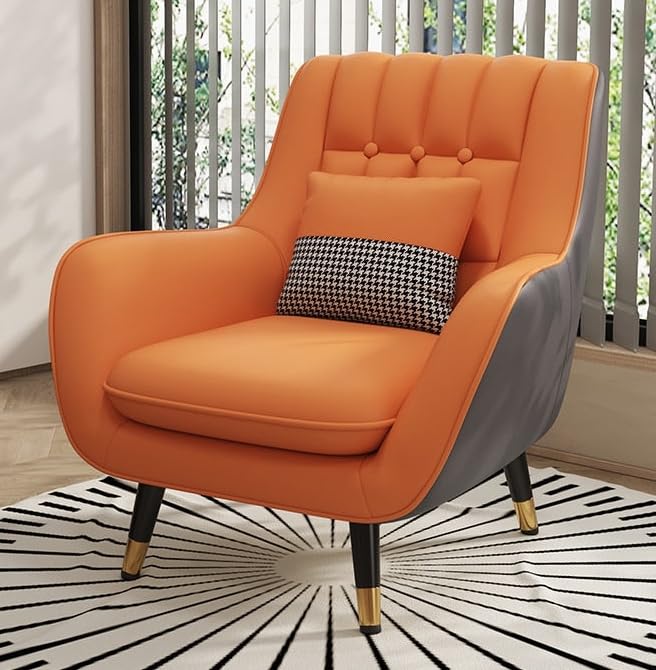 LSFH Unique Design True Innovations Nordic Light Accent Chair, Armchair with Solid Sagwan Wooden Frame for Small Apartments, Living Room or Bedroom (Set of 2 Chairs, Contrast Orange)