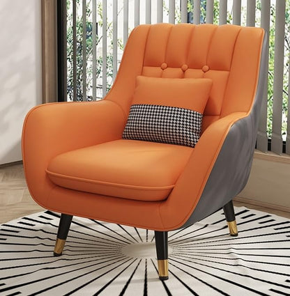 LSFH Unique Design True Innovations Nordic Light Accent Chair, Armchair with Solid Sagwan Wooden Frame for Small Apartments, Living Room or Bedroom (1 Chair, Contrast Orange)