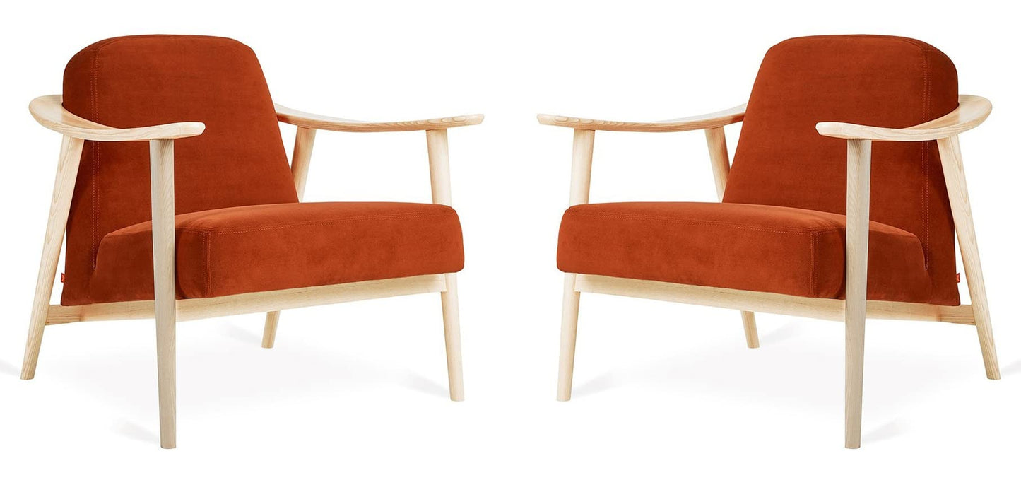 LSFH Unique Design Balticz Accent Chair Armchair with Solid Sagwan Wooden Frame Single Sofa Chair for Small Apartments, Living Room or Bedroom (Natural Finish, Dark Orange Set of 2 Chairs)