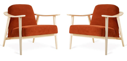 LSFH Unique Design Balticz Accent Chair Armchair with Solid Sagwan Wooden Frame Single Sofa Chair for Small Apartments, Living Room or Bedroom (Natural Finish, Dark Orange Set of 2 Chairs)