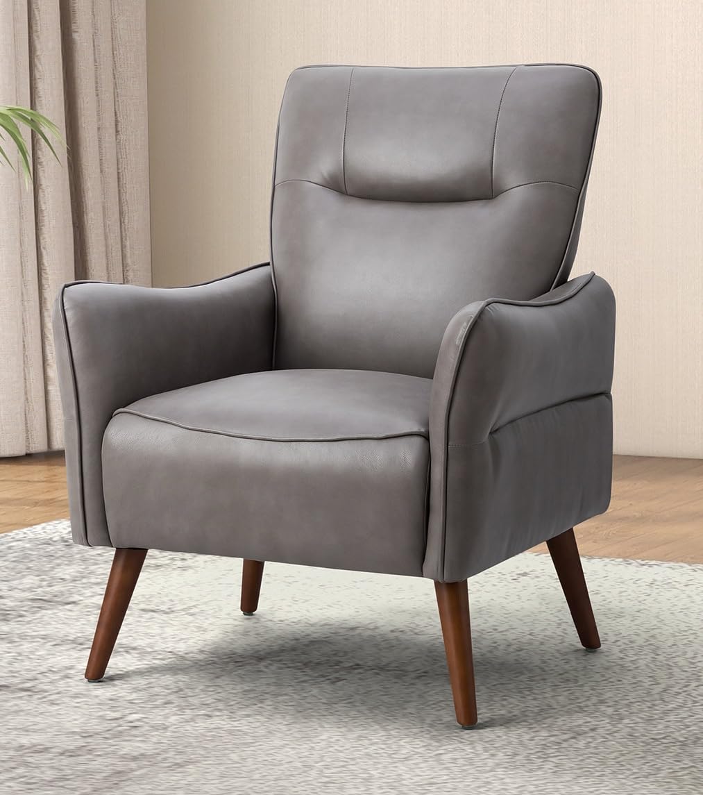 LSFH Unique Design True Innovations Amyle Accent Chair, Ottoman Armchair with Solid Sagwan Wooden Frame Single Sofa Chair for Small Apartments, Living Room or Bedroom (1 Chair, Grey)
