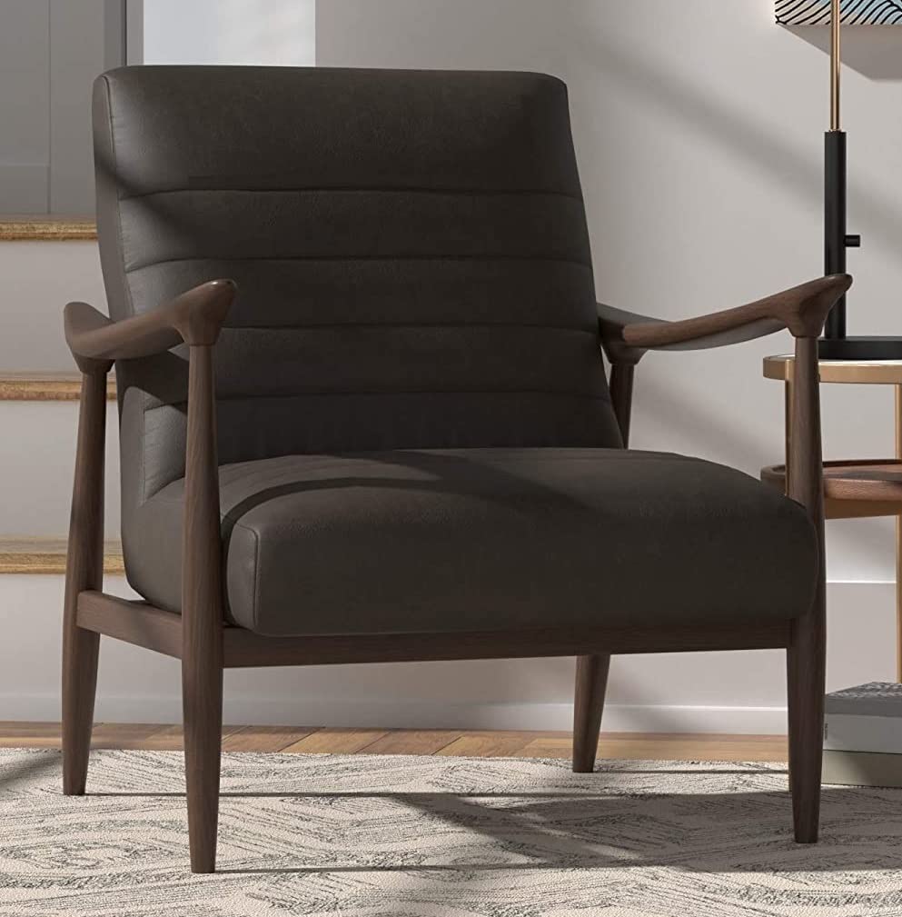 LSFH Unique Design Modern Channel Tufted Accent Chair Armchair with Solid Sagwan Wooden Frame Single Sofa Chair for Small Apartments, Living Room or Bedroom (1 Chair, Charcoal)