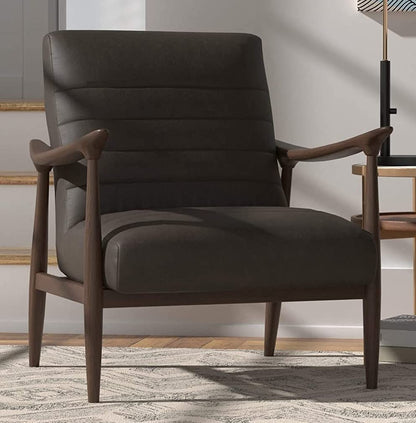 LSFH Unique Design Modern Channel Tufted Accent Chair Armchair with Solid Sagwan Wooden Frame Single Sofa Chair for Small Apartments, Living Room or Bedroom (1 Chair, Charcoal)