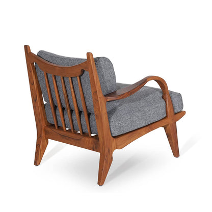 LSFH Unique Design Araax Organic Shape Fabric Accent Chair Armchair with Solid Sagwan Wooden Frame Single Sofa Chair for Small Apartments, Living Room or Bedroom (1 Chair, Grey)