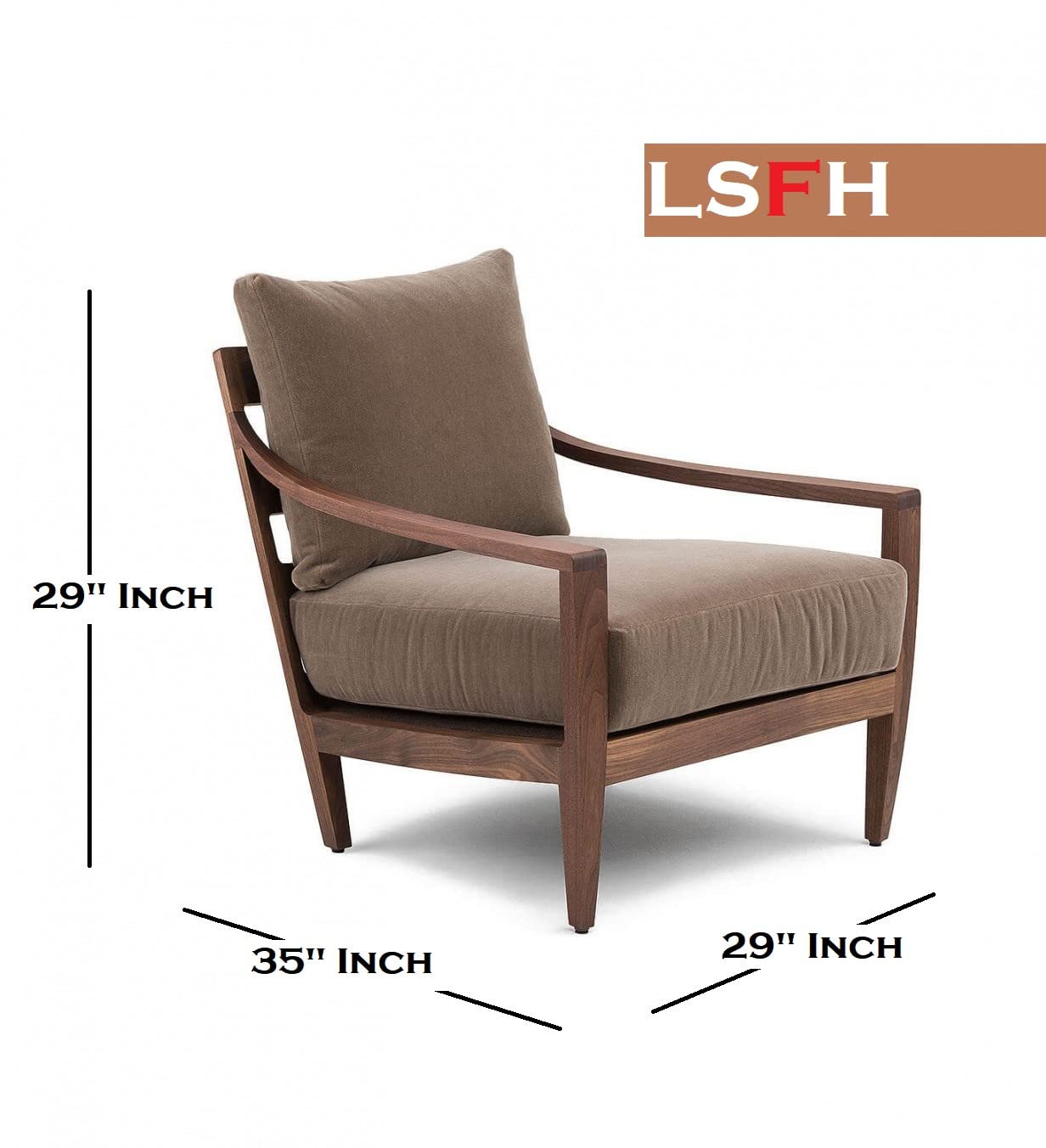 LSFH Unique Design Low Lounge Chair Accent Chair Armchair with Solid Sagwan Wooden Frame Single Sofa Chair for Small Apartments, Living Room or Bedroom (1 Chair, Light Brown)