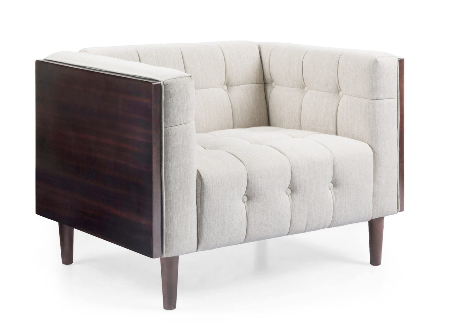 LSFH Unique Design True Innovations Larnan Tufted Accent Chair Armchair with Solid sagwan Wooden Frame Single Sofa Chair for Small Apartments, Living Room or Bedroom (1 Chair, Beige)
