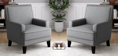 LSFH Unique Design True Innovations Joshkz Accent Chair, Armchair with Solid Sagwan Wooden Frame Single Sofa Chair for Small Apartments, Living Room or Bedroom (Set of 2 Chairs, Grey)
