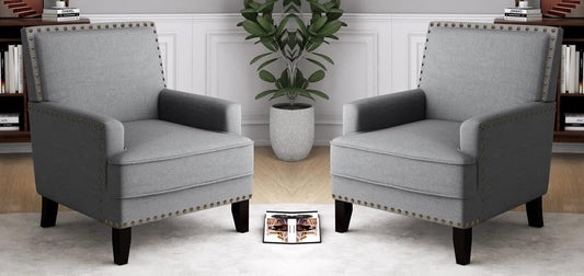 LSFH Unique Design True Innovations Joshkz Accent Chair, Armchair with Solid Sagwan Wooden Frame Single Sofa Chair for Small Apartments, Living Room or Bedroom (Set of 2 Chairs, Grey)