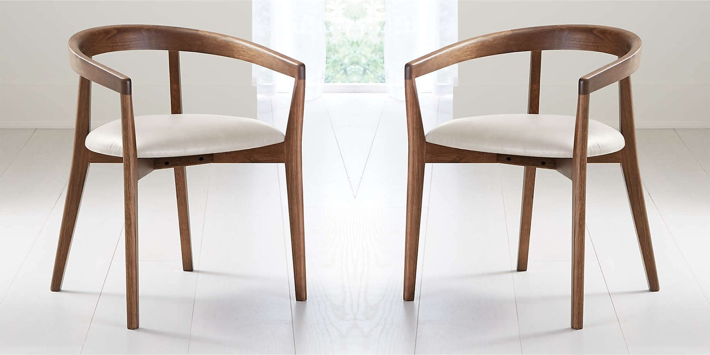 LSFH Unique Design Stone Round Back Dining Chair Accent Chair Armchair with Solid Teak Wood Frame, Cream