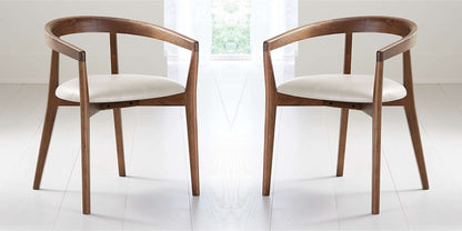LSFH Unique Design Stone Round Back Dining Chair Accent Chair Armchair with Solid Teak Wood Frame, Cream
