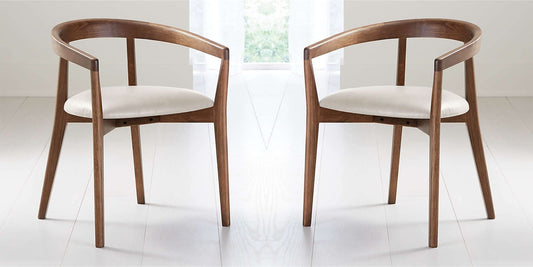 LSFH Unique Design Stone Round Back Dining Chair Accent Chair Armchair with Solid Teak Wood Frame, Cream