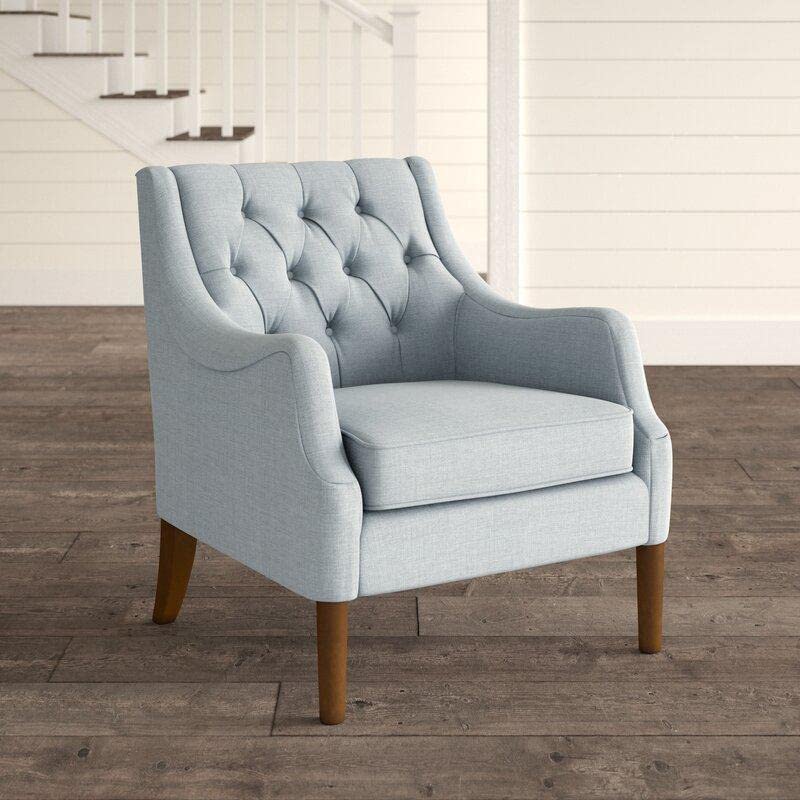 LSFH Unique Design Vinger Button Tufted Fabric Accent Chair Armchair with Solid Sagwan Wooden Frame Single Sofa Chair for Small Apartments, Living Room or Bedroom (1 Chair, Light Blue)