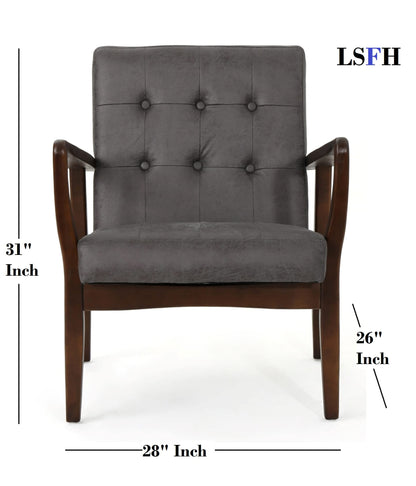 LSFH Unique Design True Innovations Marcola Button Tufted Accent Chair Armchair with Solid sagwan Wooden Legs Single Sofa Chair for Small Apartments, Living Room or Bedroom (1 Chair, Black)