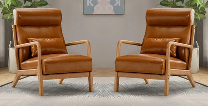 LSFH Unique Design Leatherette Upholstered Vegaz Accent Chair with Solid Sagwan Wooden Frame Single Sofa Chair for Small Apartments, Living Room or Bedroom (Set of 2 Chairs, Brown)