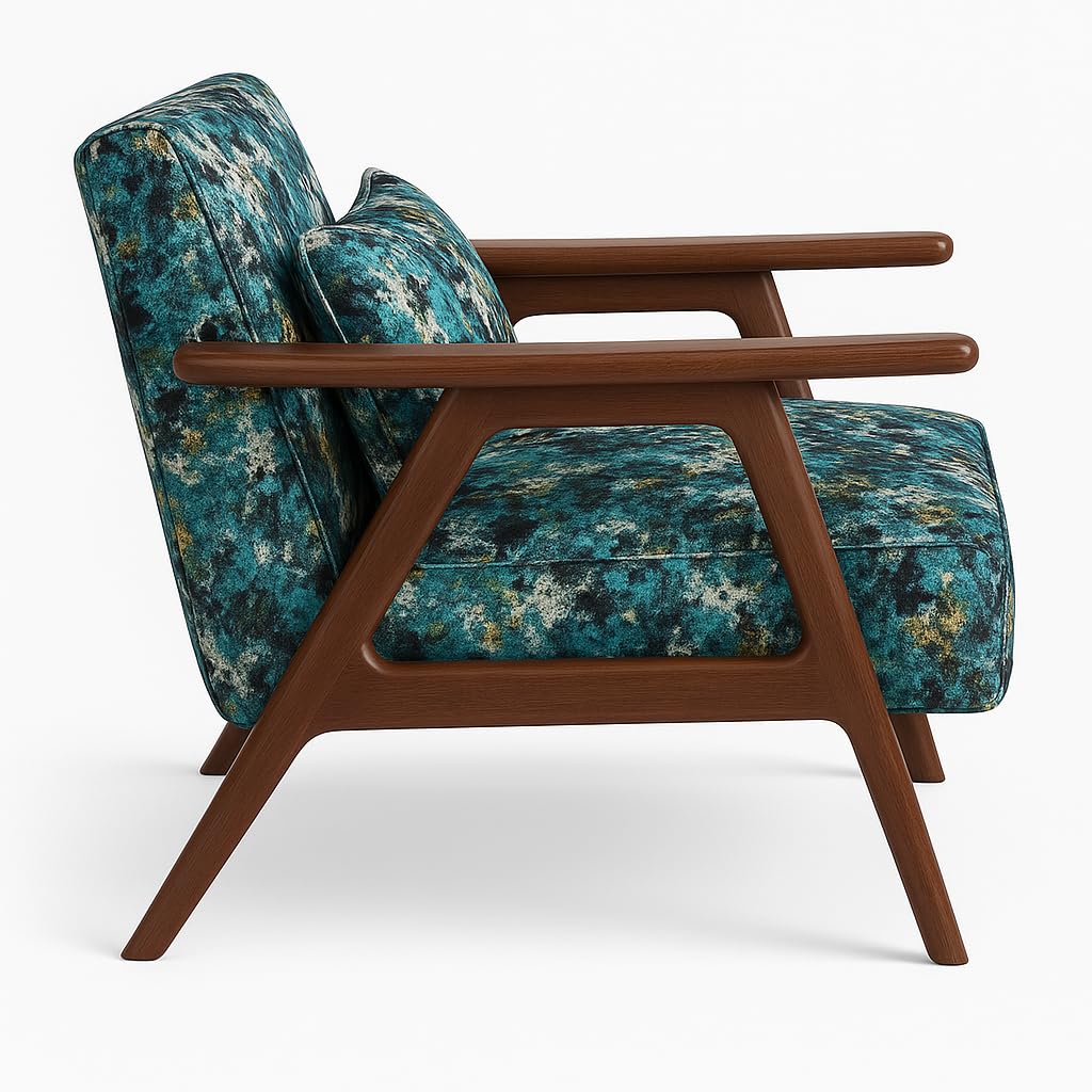 LSFH Unique Design True Innovations Grcia Hendricks Accent Chair Armchair with Solid Sagwan Wooden Frame Single Sofa Chair for Small Apartments, Living Room or Bedroom (1 Chair, Blue Printed)