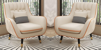 LSFH Unique Design True Innovations Nordic Light Accent Chair, Armchair with Solid Sagwan Wooden Frame for Small Apartments, Living Room or Bedroom (Set of 2 Chairs, Beige)